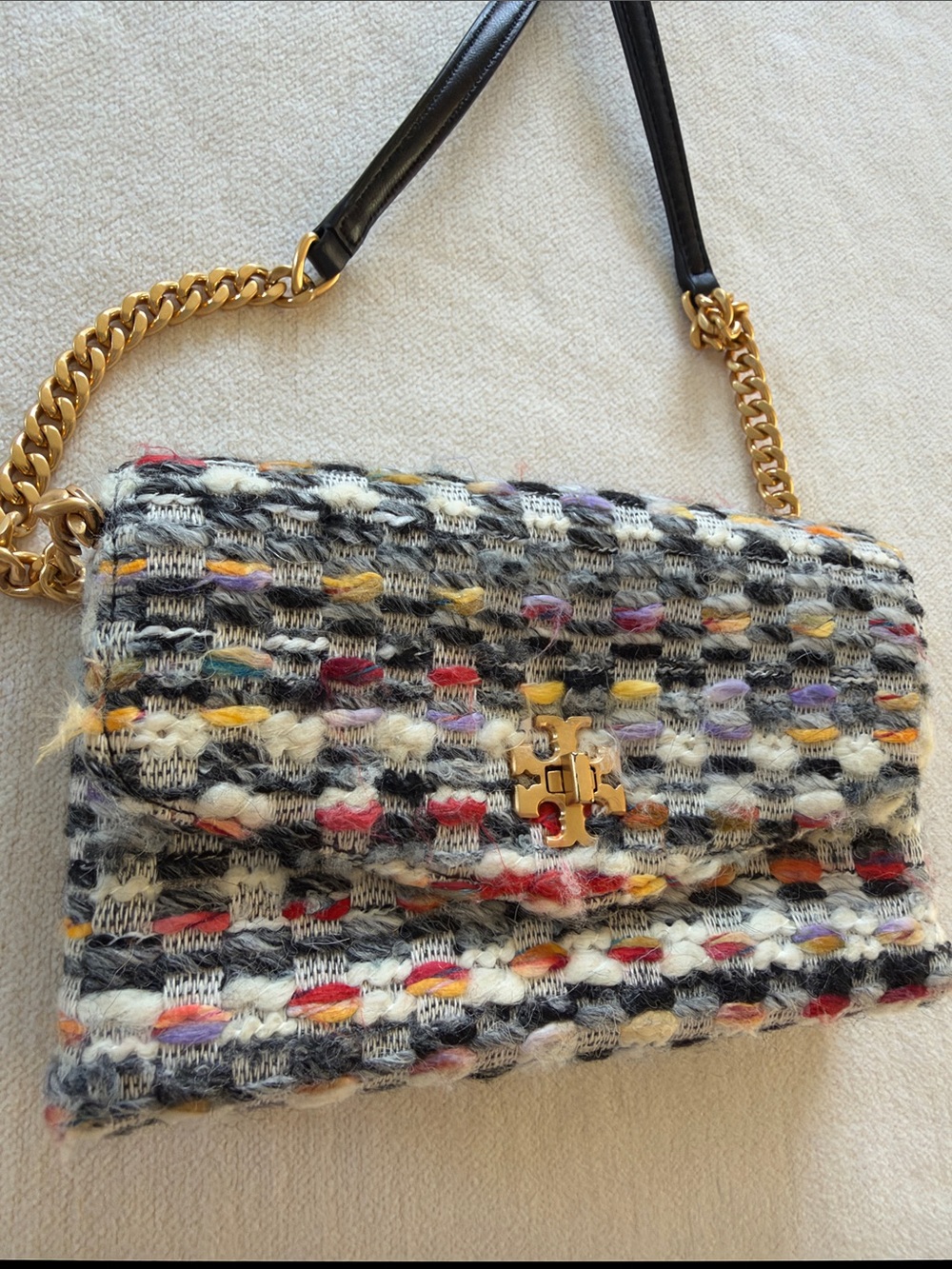Tory Burch Small Kira Tweed Convertible Shoulder Bag Multicolor & Black - Picture 8 of 9